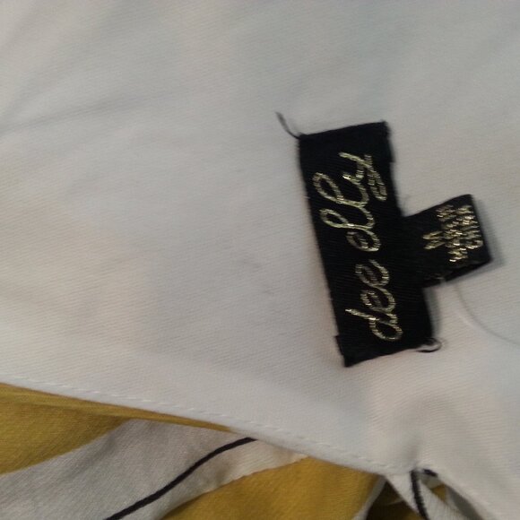 Dee Elly Nordstrom Mustard Yellow White Striped Belted MIDI Dress Size M - Picture 4 of 8